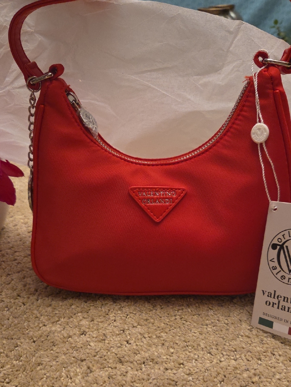 Valentino Orlandi Vibrant Red Crescent Shoulder Bag.